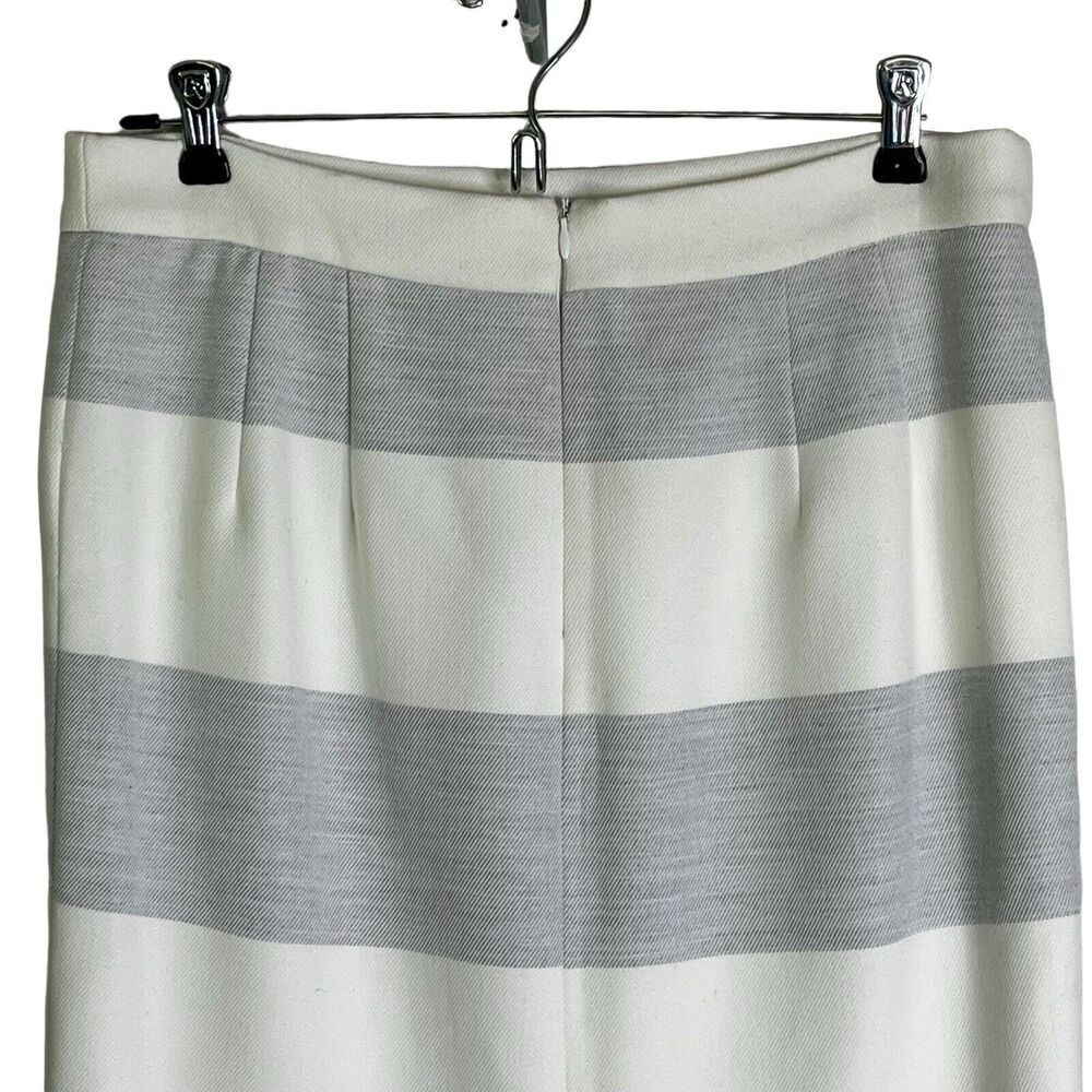 J. McLaughlin Sz 12 Skirt Straight Pencil High Waist Soft Knit Ivory Gray Stripe - Picture 4 of 6